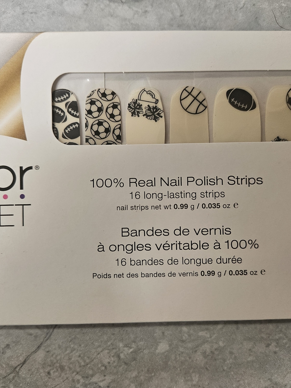Color Street Cream Nail Strips with Black Sports Icons